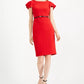 Calvin Klein Women's Belted Ruffle Sleeve Sheath Dress Red Size 8