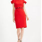 Calvin Klein Women's Belted Ruffle Sleeve Sheath Dress Red Size 8