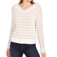 Calvin Klein Women's Striped V-Neck Sweater White Size Large