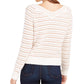 Calvin Klein Women's Striped V-Neck Sweater White Size Large
