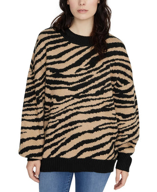 Sanctuary Women's Wild Kingdom Animal Print Sweater Black Size Large
