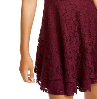 Speechless Junior's Lace Double Skirt Fit & Flare Dress Purple Size 7