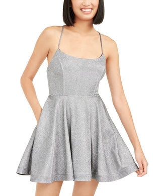 Speechless Juniors' Shimmer Lace-Back Dress Silver Size 7