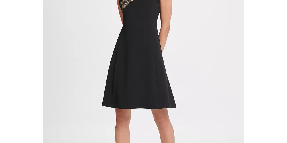 DKNY Women's Sequin And Crepe Combo Fit & Flare Dress Black Size 4
