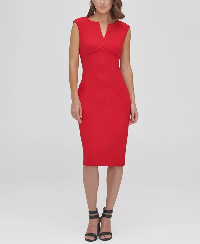 DKNY Women's Notch Neck Compression Sheath Dress Red Size 4