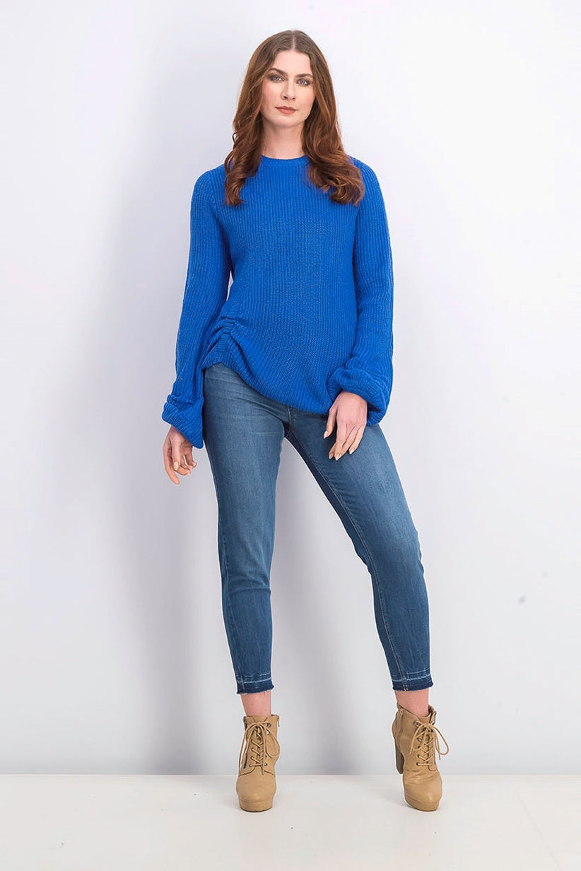 Weatherproof Vintage Women's Balloon-Sleeve Ruched Sweater Blue Size Large