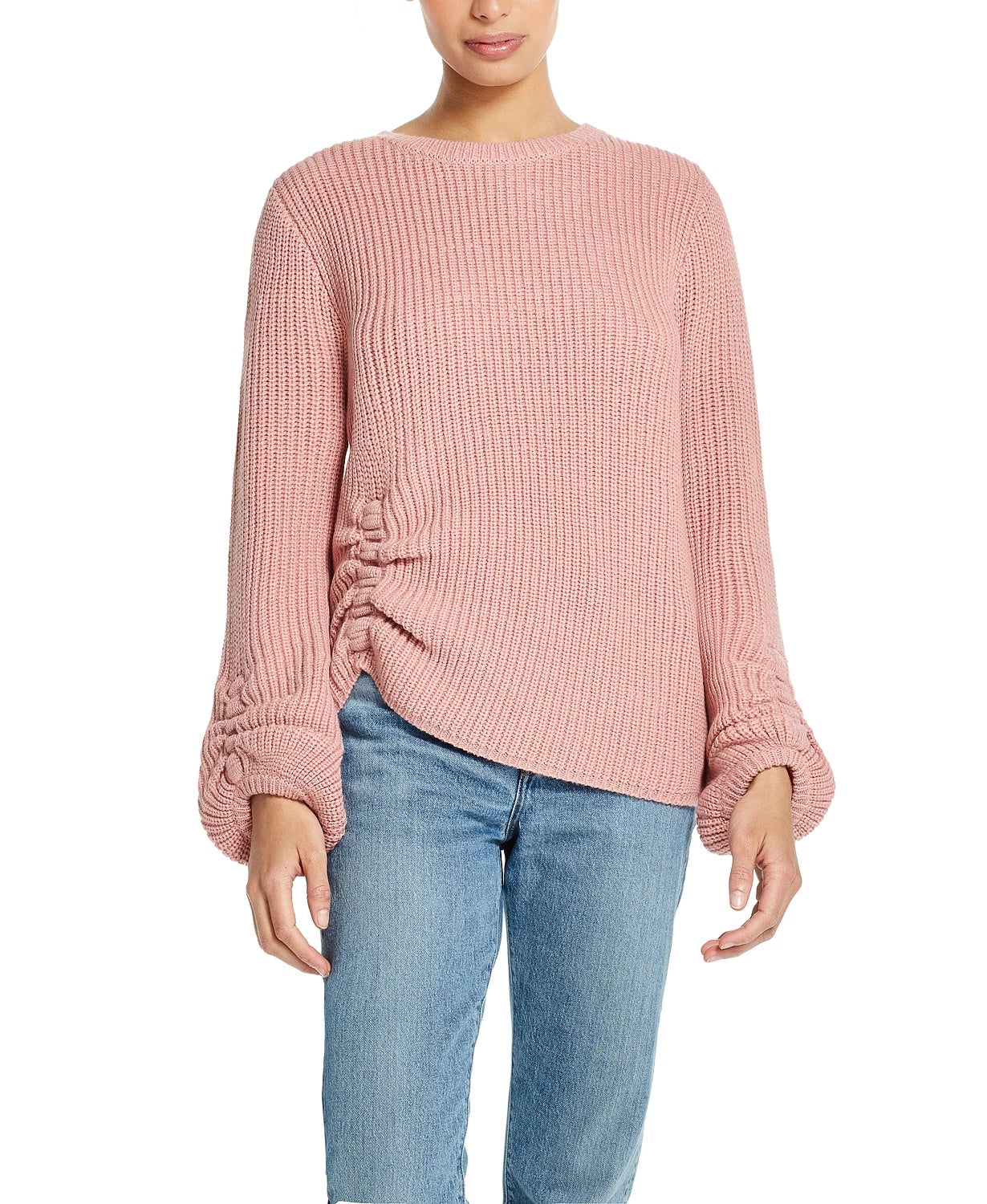 Weatherproof Vintage Women's Balloon-Sleeve Ruched Sweater Pink Size Extra Large