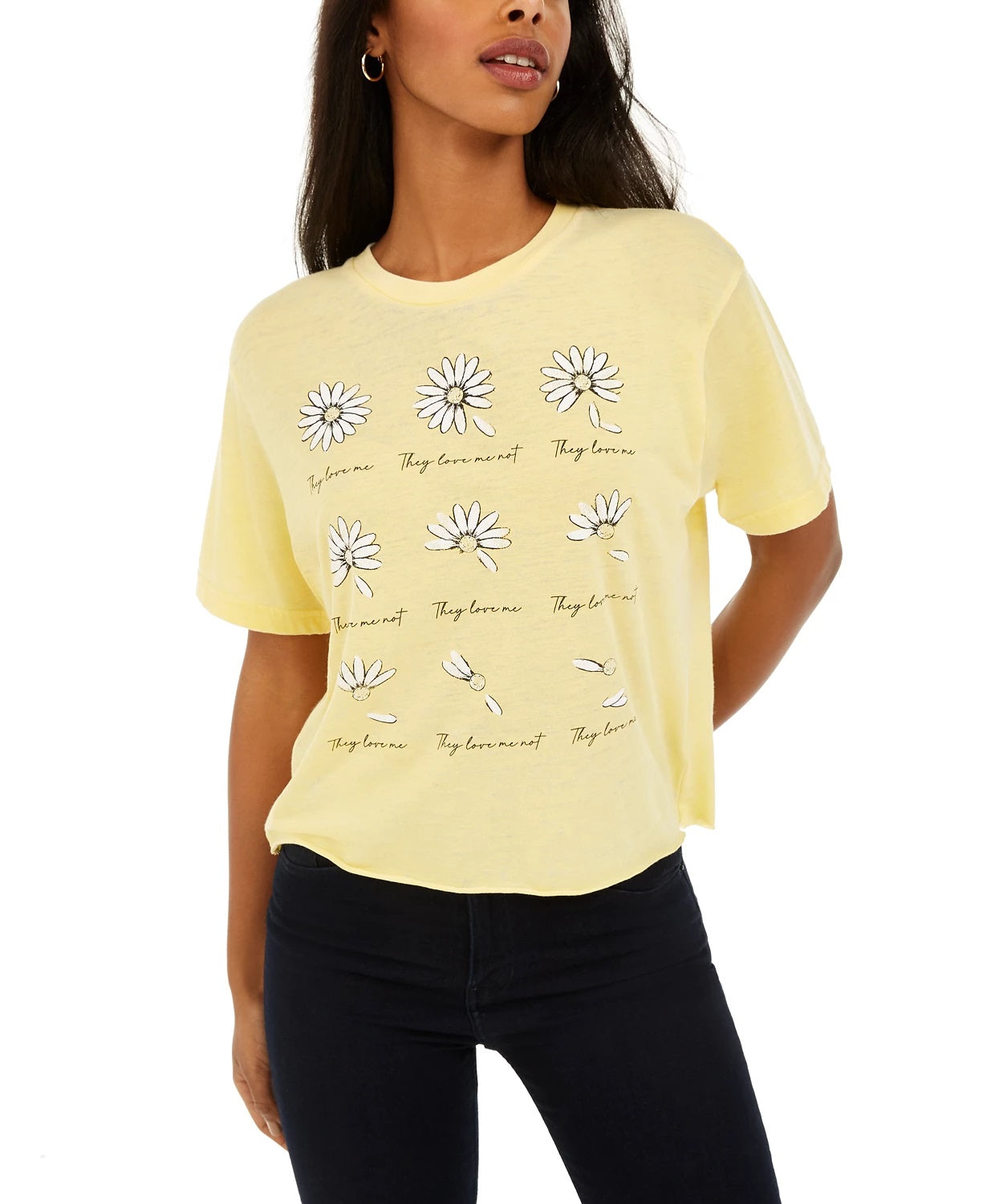 Rebellious One Junior's Daisy Cropped Graphic T-Shirt Yellow Size X-Large