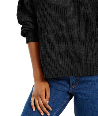 Hippie Rose Juniors' Chenille V-Neck Sweater Black Size Small