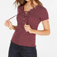 Hippie Rose Juniors' Lace-Up Rib-Knit Top Dark Red Size Extra Large