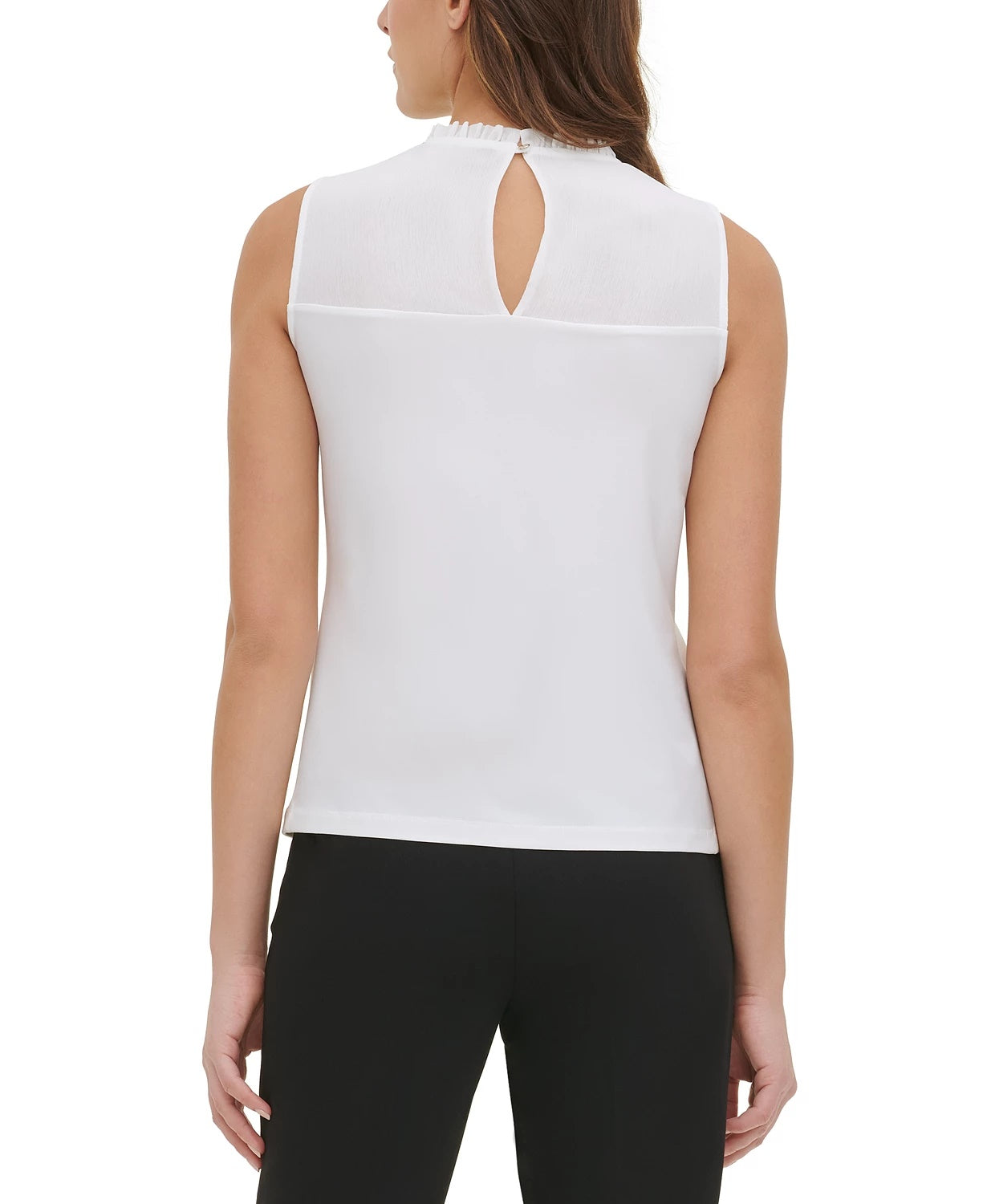 Tommy Hilfiger Women's Ruffle-Neck Sleeveless Top White Size Small