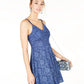Teeze Me Juniors' Metallic Lace Fit & Flare Dress Dark Blue Size 1