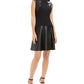 N Natori Women's Faux Leather & Scuba Flounce Dress Black Size 16