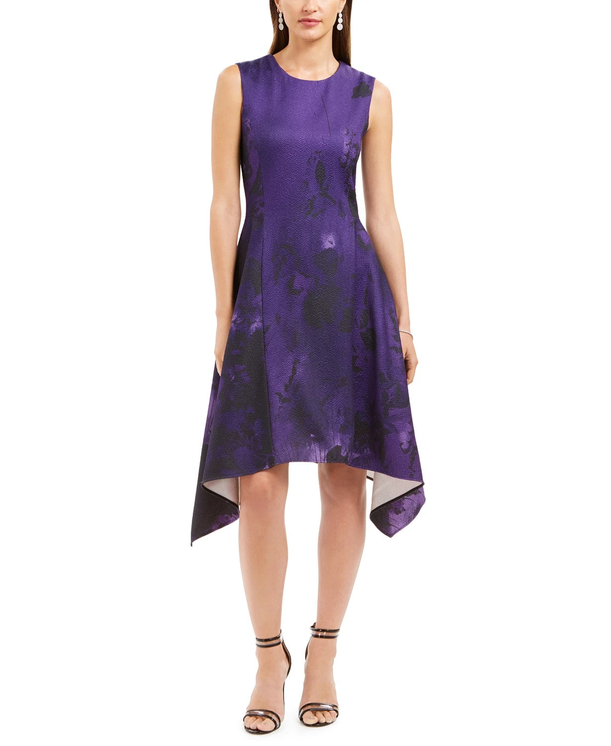 N Natori Women's Abstract Floral Jacquard A Line Dress Purple Size 16