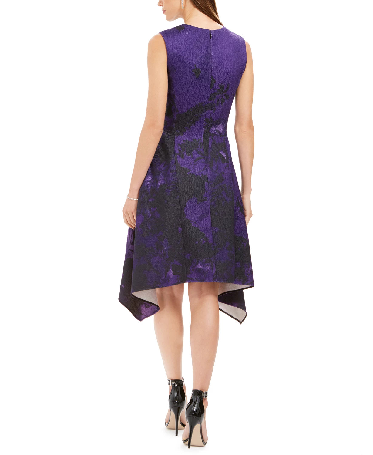 N Natori Women's Abstract Floral Jacquard A Line Dress Purple Size 16