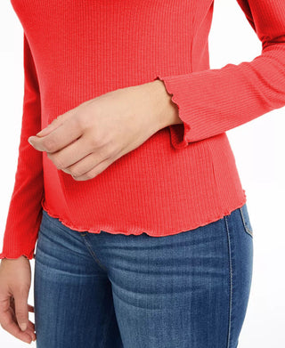 Hippie Rose Juniors' Ribbed Lettuce-Edge Top Bright Red Size Small