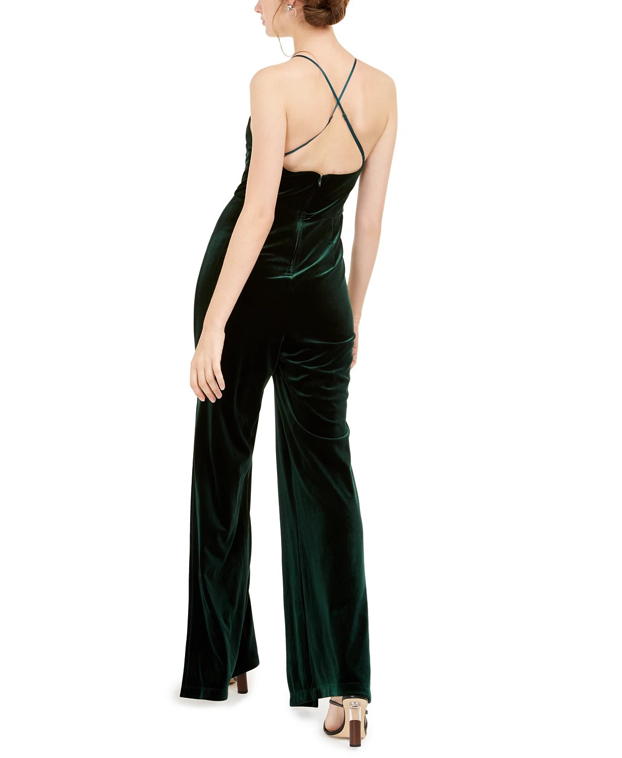 Teeze Me Juniors' Velvet Jumpsuit Dark Green Size 0
