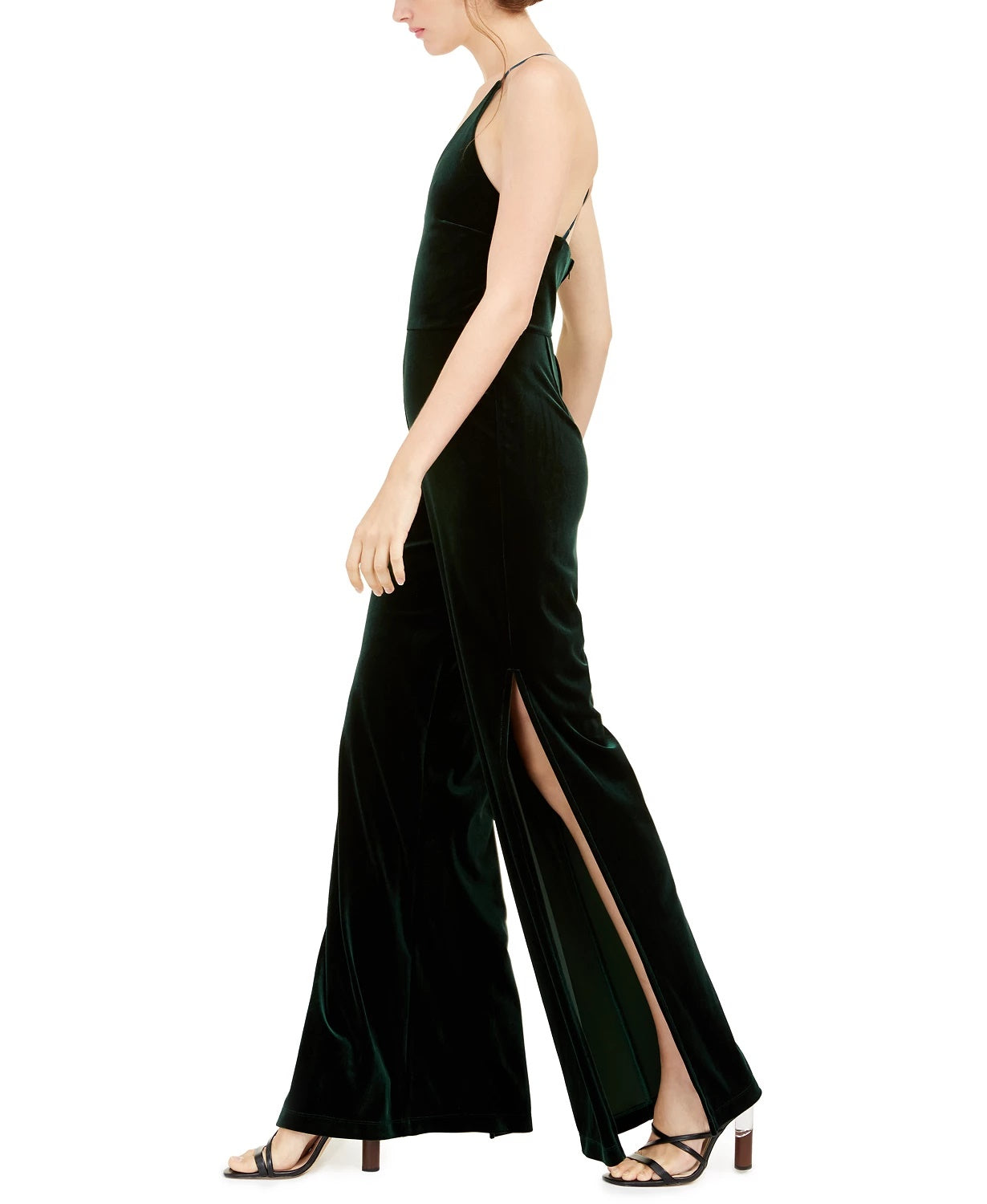 Teeze Me Juniors' Velvet Jumpsuit Dark Green Size 0