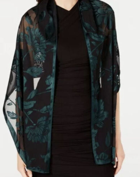 INC International Concepts Women's Contrast Floral Burnout Wrap Green Size Regular
