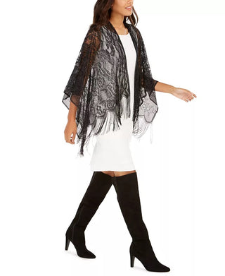 INC International Concepts Women's Floral Lurex Mesh Topper Black Size Regular