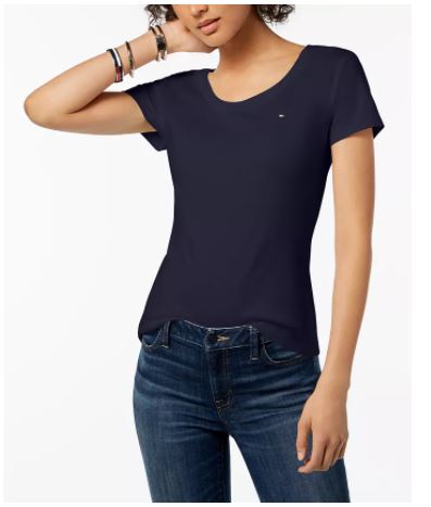 Tommy Hilfiger Women's Cotton Scoop Neck T-Shirt Navy Size Medium