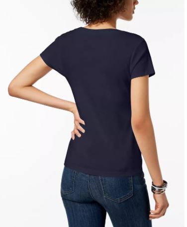 Tommy Hilfiger Women's Cotton Scoop Neck T-Shirt Navy Size Medium