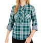 Tommy Hilfiger Women's Popover Plaid Cotton Top Green Size X-Small