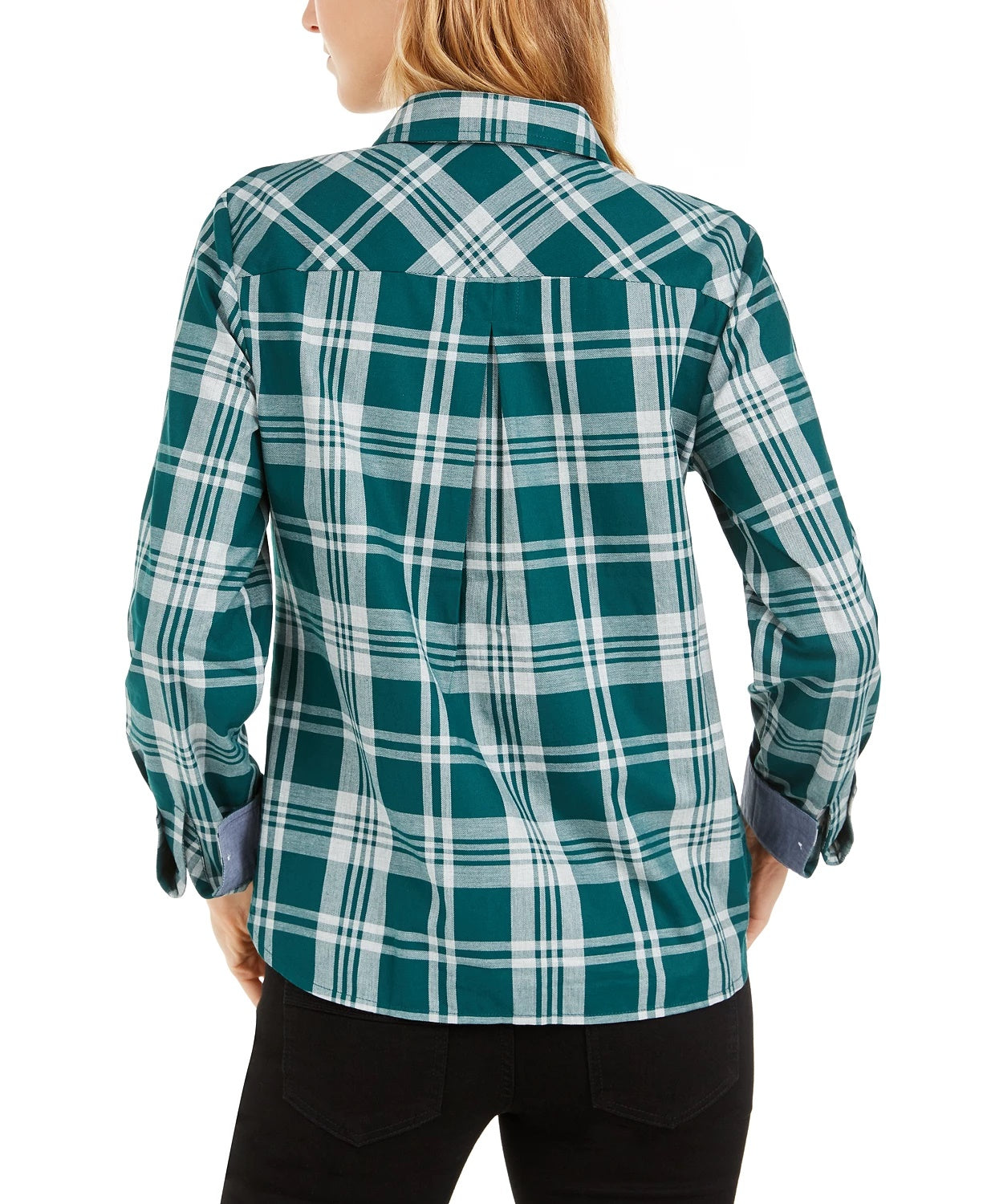 Tommy Hilfiger Women's Popover Plaid Cotton Top Green Size X-Small