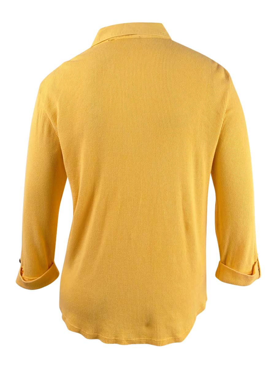 Tommy Hilfiger Women's Waffle-Knit Popover Top Brght Yellow Size Small