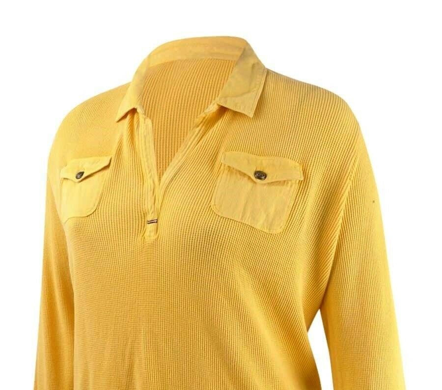 Tommy Hilfiger Women's Waffle-Knit Popover Top Brght Yellow Size Small