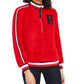 Tommy Hilfiger Women's Striped Trim Sherpa Sweatshirt Red Size X-Large