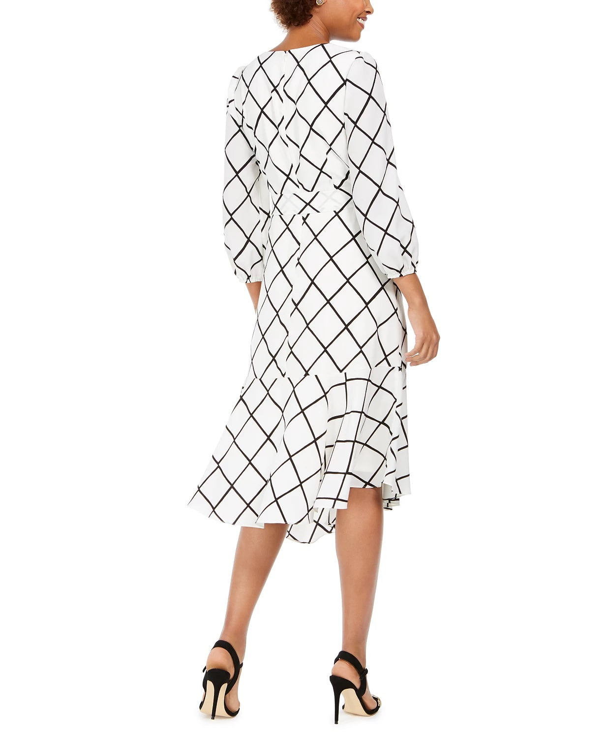 Jessica Howard Women's Plaid Flounce Hem Midi Dress White Size 14