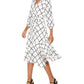 Jessica Howard Women's Plaid Flounce Hem Midi Dress White Size 14