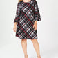 Jessica Howard Women's Plus Plaid Bell Sleeve Dress Charcoal Size 1X