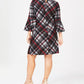 Jessica Howard Women's Plus Plaid Bell Sleeve Dress Charcoal Size 1X