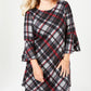 Jessica Howard Women's Plus Plaid Bell Sleeve Dress Charcoal Size 1X