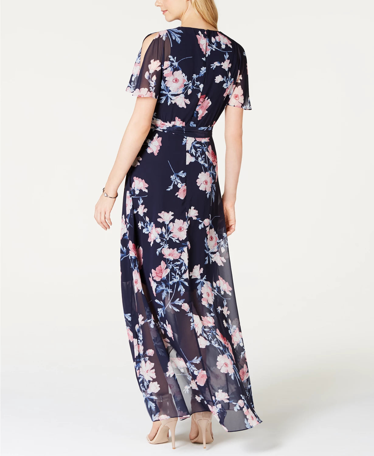 Jessica Howard Women's Floral-Print Faux-Wrap Maxi Dress Blue Size 14