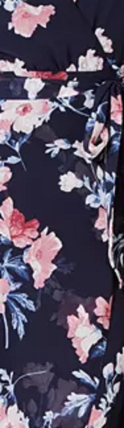 Jessica Howard Women's Floral-Print Faux-Wrap Maxi Dress Blue Size 14