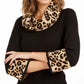 Jessica Howard Women's Animal-Print-Trim Sweater Dress Black Size X-Large