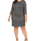 Jessica Howard Women's Plus Houndstooth Sparkle Shift Dress Silver Size 18W
