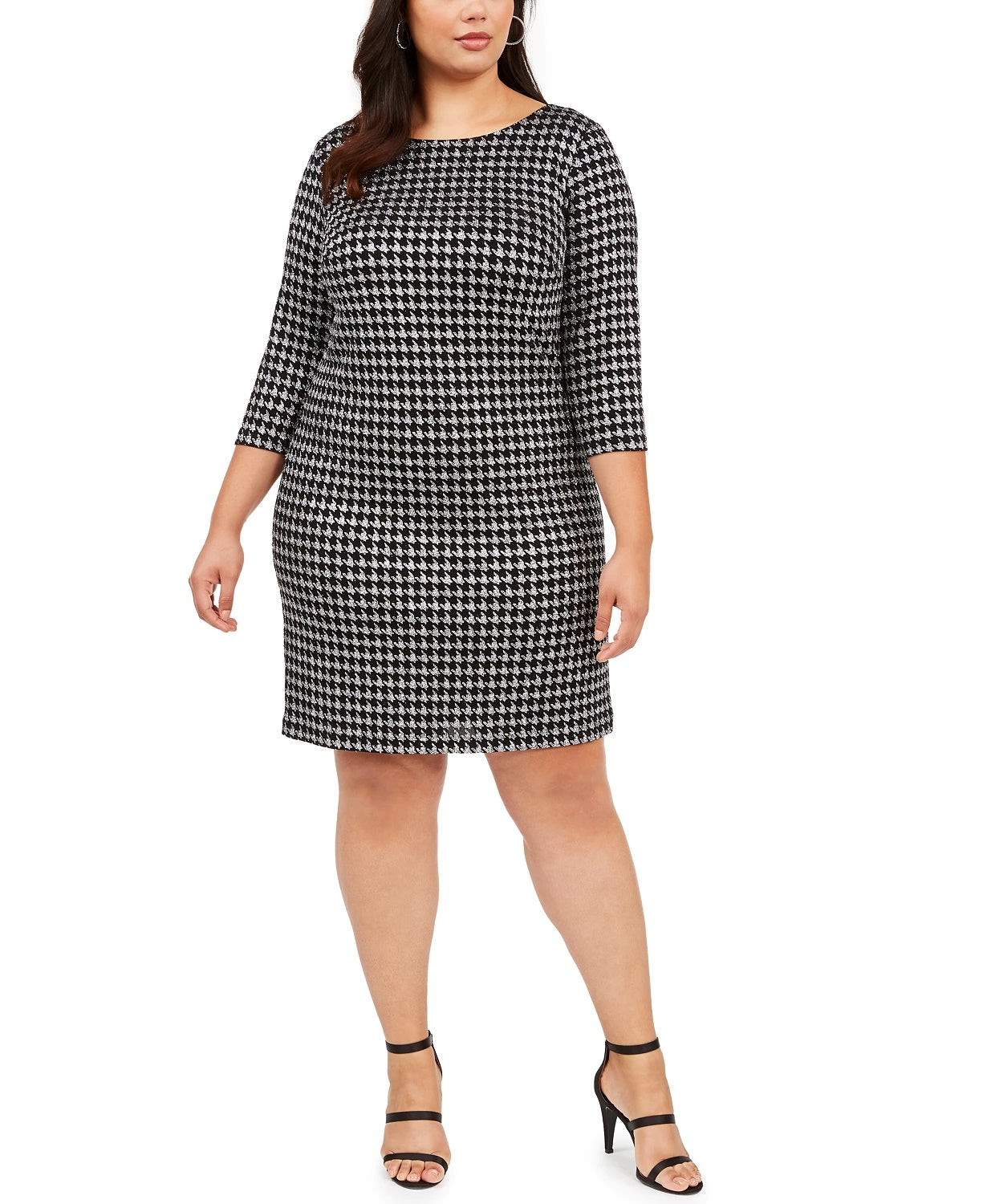 Jessica Howard Women's Plus Houndstooth Sparkle Shift Dress Silver Size 18W