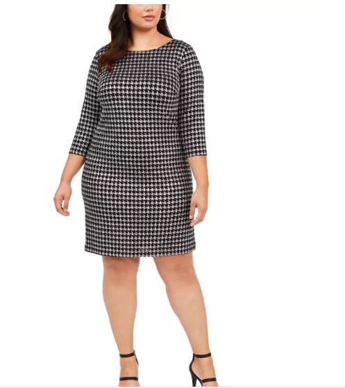 Jessica Howard Women's Plus Houndstooth Sparkle Shift Dress Silver Size 18W