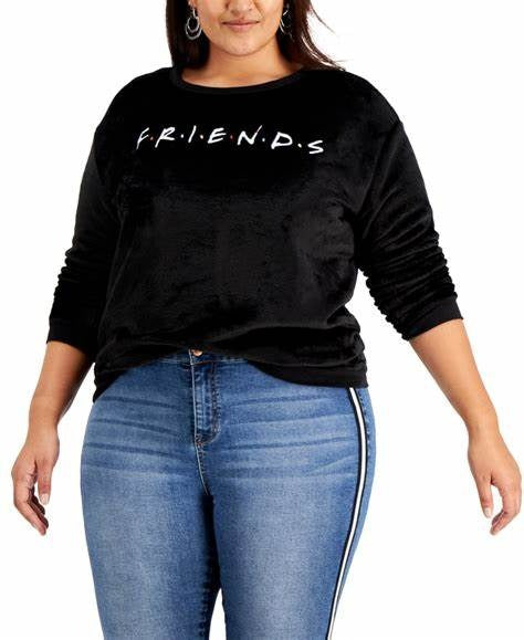 Love Tribe Junior's Friends Plush Sweatshirt Black Size X-Large