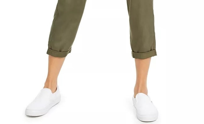 Indigo Rein Juniors' High-Rise Paperbag Pants Green Size Medium