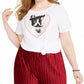 Modern Lux Women's Trendy Plus French Bulldog Graphic T-Shirt White Size 1X