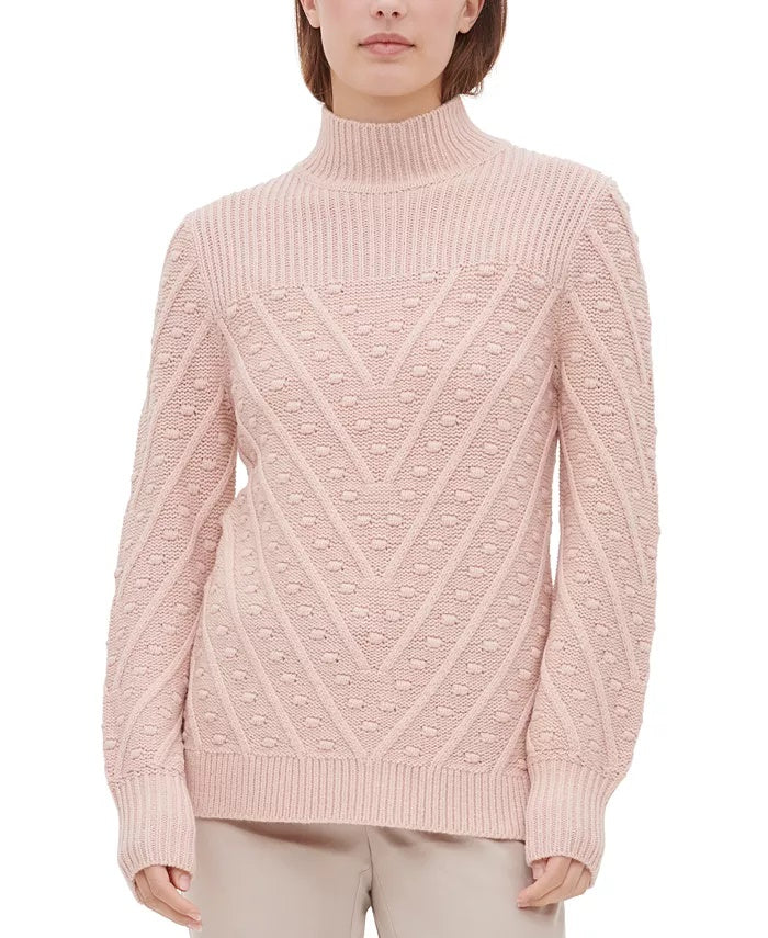 Calvin Klein Women's Popcorn Knit Mock Neck Sweater Pink Size X-Large