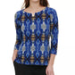 Calvin Klein Women's Embellished 3/4 Sleeve Top Blue Size X-Large