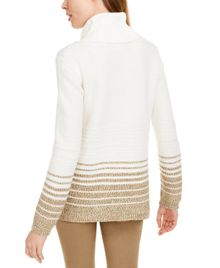 Calvin Klein Women's Striped Turtleneck Sweater Brown Size Large