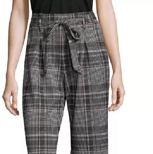 John Paul Richard Women's Plaid Tie-Front Pull-On Pants Black Size Large