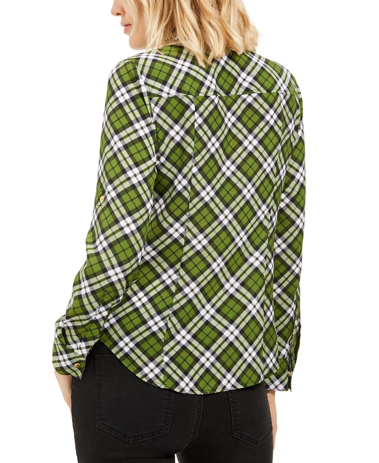 Michael Kors Women's Plaid Zip-Front Top Green Size Small